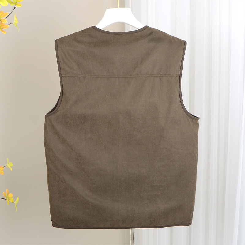 Muški prsluk od kozje kože s odvojivom podstavom, prednji zatvarač, V-izrez, uska silueta, debela baršunasta podstava, vanjski materijal 100% vuna, višestruki džepovi