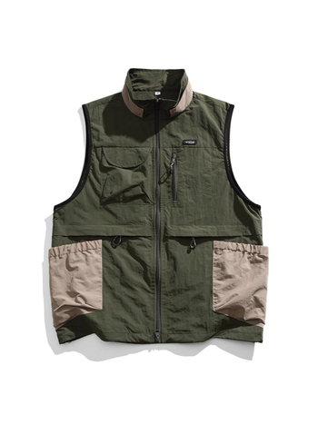 Γιλέκο εργασίας με πολλές τσέπες, εξωτερικό νάιλον, επένδυση πολυεστέρα, κλείσιμο με φερμουάρ, στάσιμος forκάς