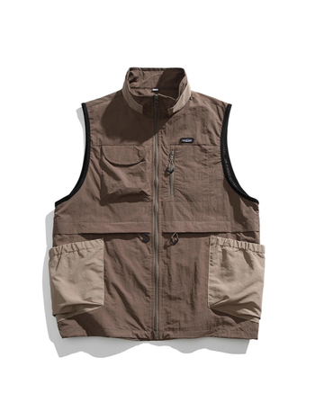 Γιλέκο εργασίας με πολλές τσέπες, εξωτερικό νάιλον, επένδυση πολυεστέρα, κλείσιμο με φερμουάρ, στάσιμος forκάς