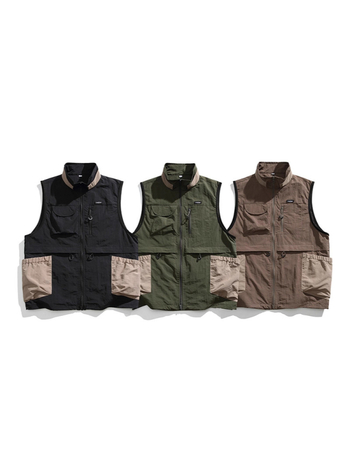 Γιλέκο εργασίας με πολλές τσέπες, εξωτερικό νάιλον, επένδυση πολυεστέρα, κλείσιμο με φερμουάρ, στάσιμος forκάς