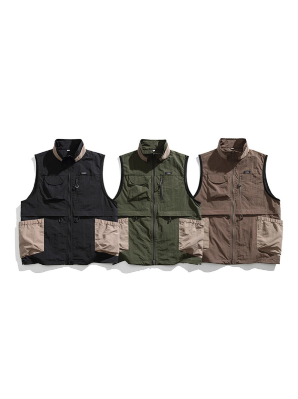 Γιλέκο εργασίας με πολλές τσέπες, εξωτερικό νάιλον, επένδυση πολυεστέρα, κλείσιμο με φερμουάρ, στάσιμος forκάς
