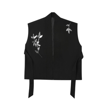 Pamukasta vesta s šljokicama šivana, motiv biljaka i cvijeća, zatvarač, udoban kroj