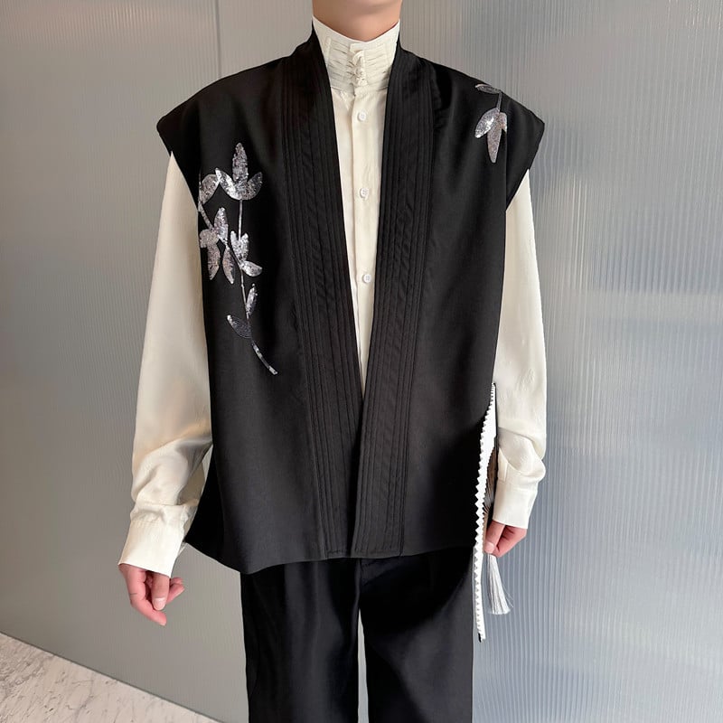 Pamukasta vesta s šljokicama šivana, motiv biljaka i cvijeća, zatvarač, udoban kroj