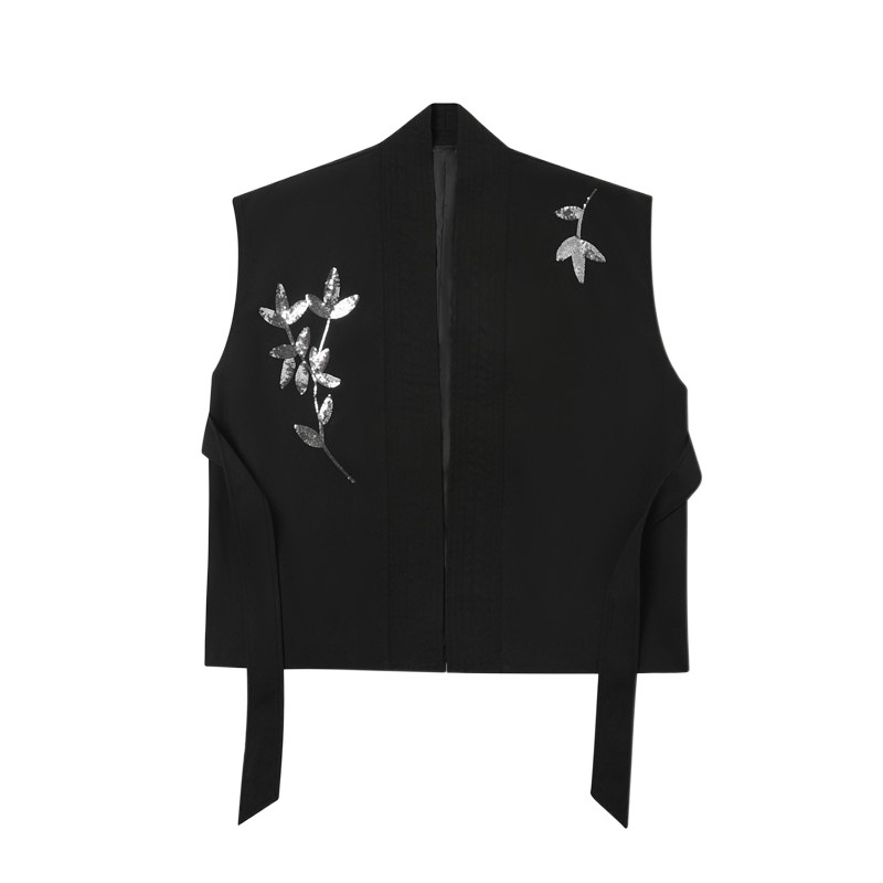 Pamukasta vesta s šljokicama šivana, motiv biljaka i cvijeća, zatvarač, udoban kroj