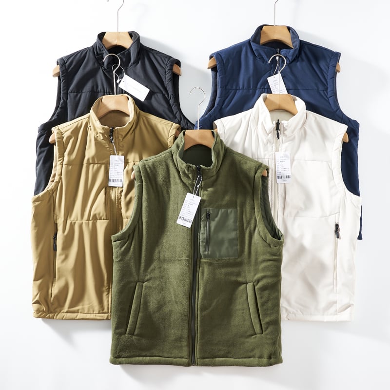 Obostrani muški vest s kapuljom, zatvarač sprijeda, stojeći ovratnik, prugasti pamuk, debeli izolacijski sloj