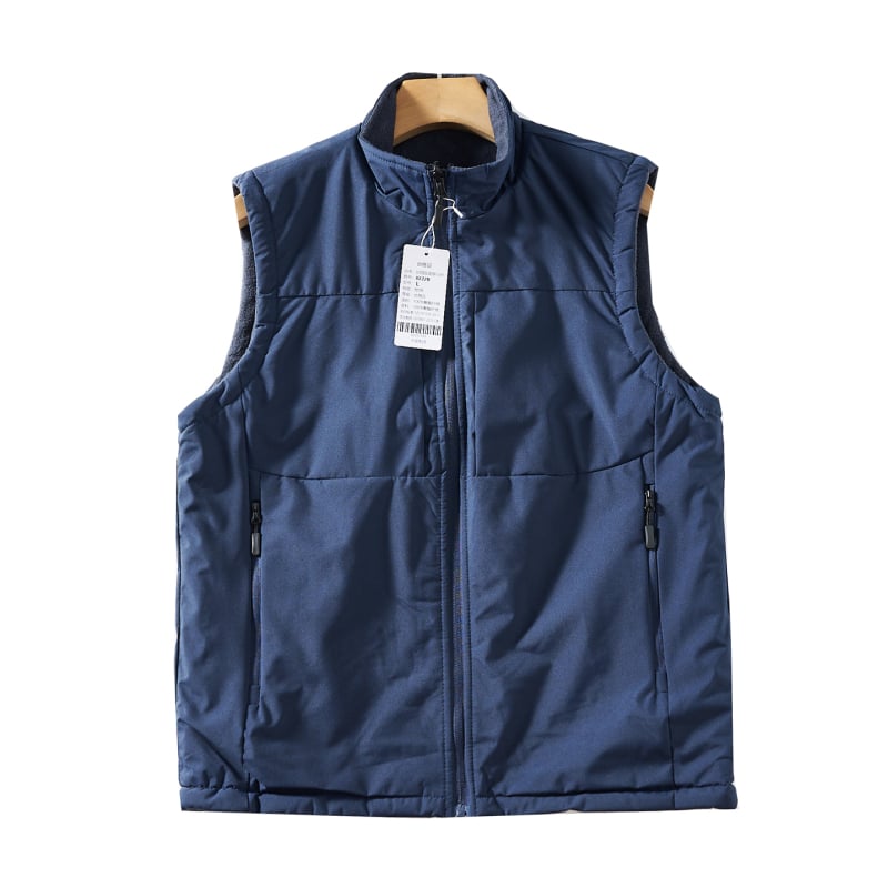 Obostrani muški vest s kapuljom, zatvarač sprijeda, stojeći ovratnik, prugasti pamuk, debeli izolacijski sloj