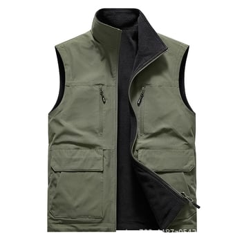 Muška flis vest sa stojećim ovratnikom, zatvaračem, višestrukim džepovima, slobodnog kroja