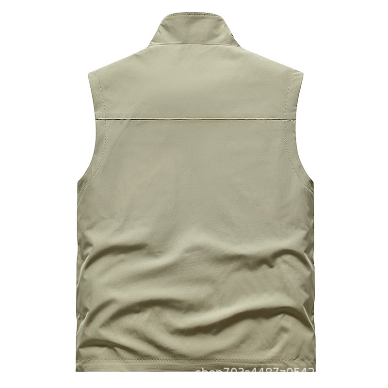 Muška flis vest sa stojećim ovratnikom, zatvaračem, višestrukim džepovima, slobodnog kroja