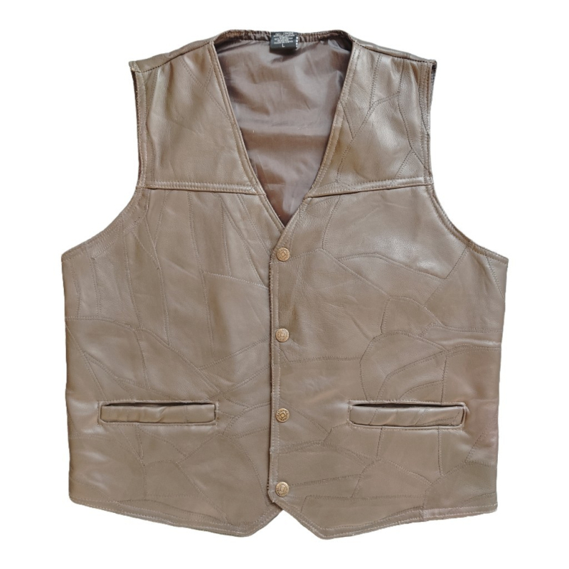 Muška vest od prave kože, otporna na vjetar, za četiri sezone, vintage kardigan stil, V-izrez, jednostruko kopčanje