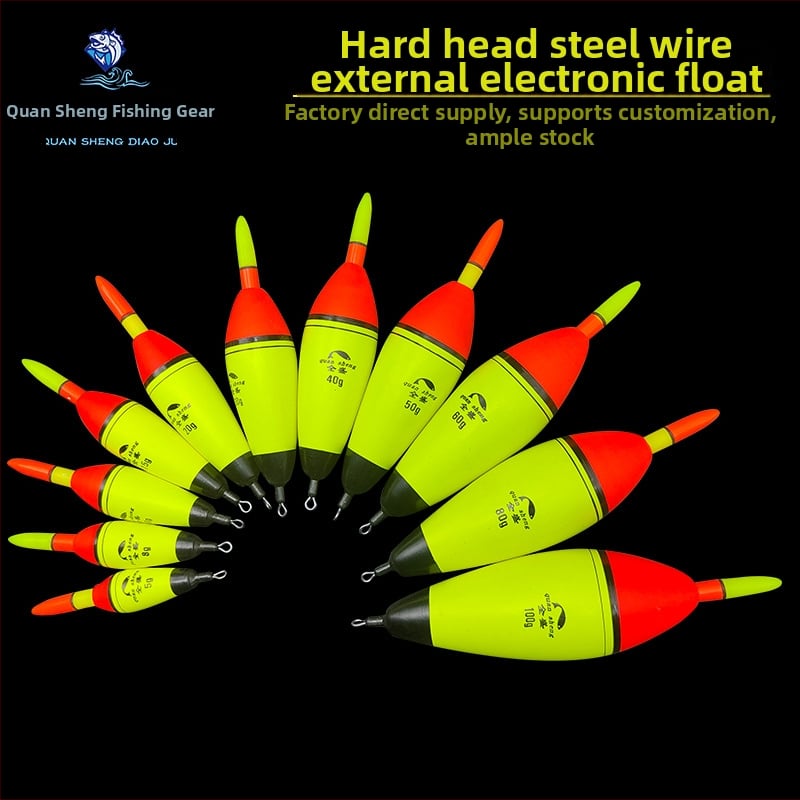 Išorinė elektroninė plūdė jūros žvejybai, EVA, spalvos keitimas, mirgėjimas, ilga olivinės formos ABO plūdė