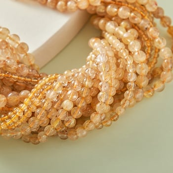 Golden Hair Crystal félkész gyöngyök – kerek formájú DIY ékszerekhez, polírozott kristály, márka Qiaoen