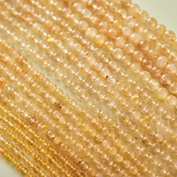 Golden Hair Crystal félkész gyöngyök – kerek formájú DIY ékszerekhez, polírozott kristály, márka Qiaoen