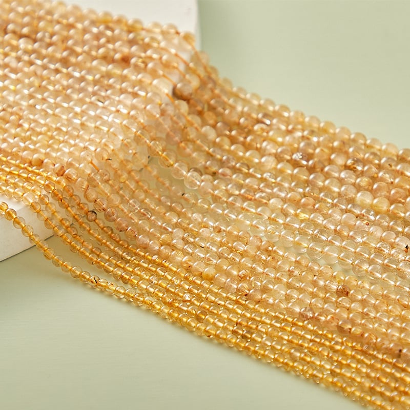 Golden Hair Crystal félkész gyöngyök – kerek formájú DIY ékszerekhez, polírozott kristály, márka Qiaoen