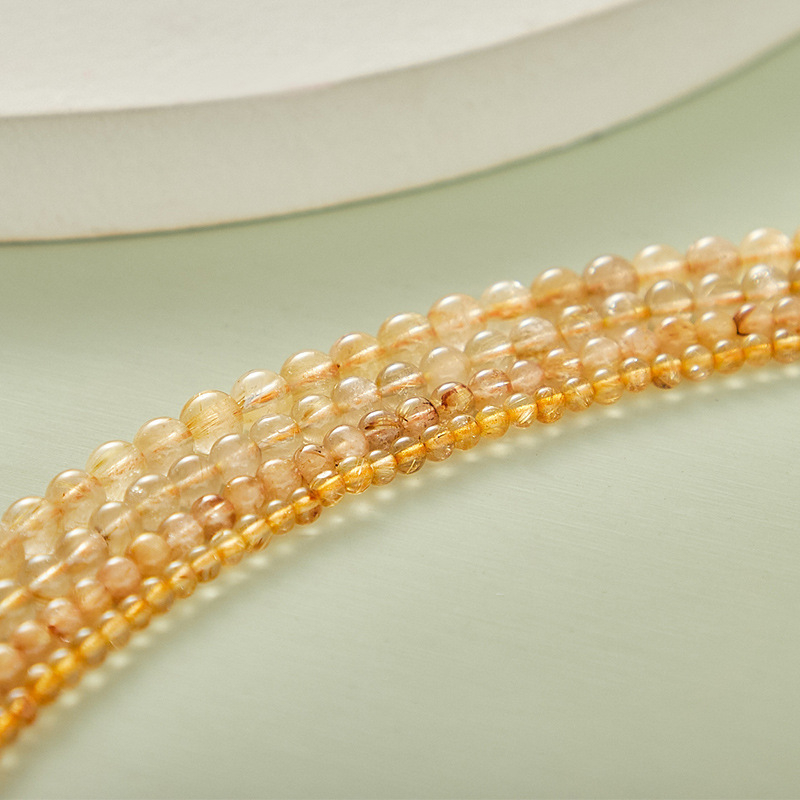 Golden Hair Crystal félkész gyöngyök – kerek formájú DIY ékszerekhez, polírozott kristály, márka Qiaoen