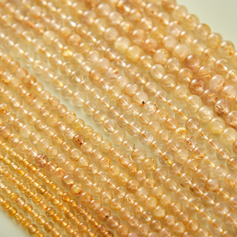 Golden Hair Crystal félkész gyöngyök – kerek formájú DIY ékszerekhez, polírozott kristály, márka Qiaoen