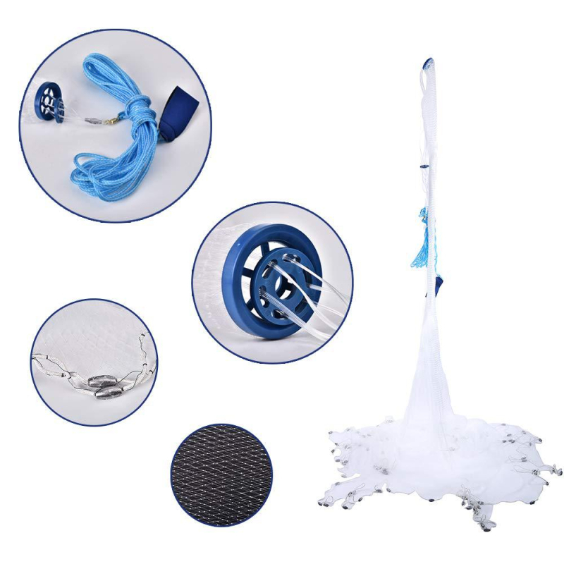 Žvejybos tinklas be žiedo, rankinis metimas, tradicinis dizainas, medžiaga: žvejybos siūlas