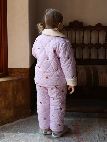 Gyerekeknek szóló pamutból készült háromrétegű, steppelt pizsama téli viselet – hosszú ujjú, gallér, édes stílus, 3–8 éveseknek