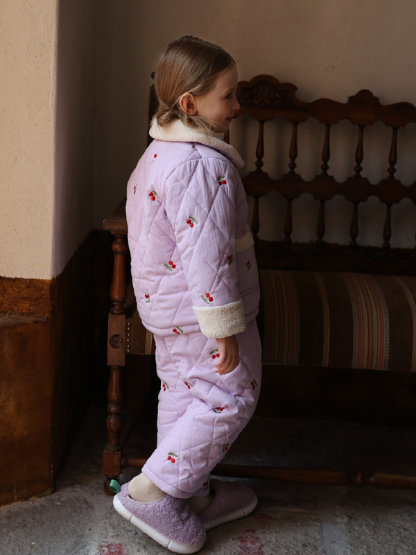 Gyerekeknek szóló pamutból készült háromrétegű, steppelt pizsama téli viselet – hosszú ujjú, gallér, édes stílus, 3–8 éveseknek
