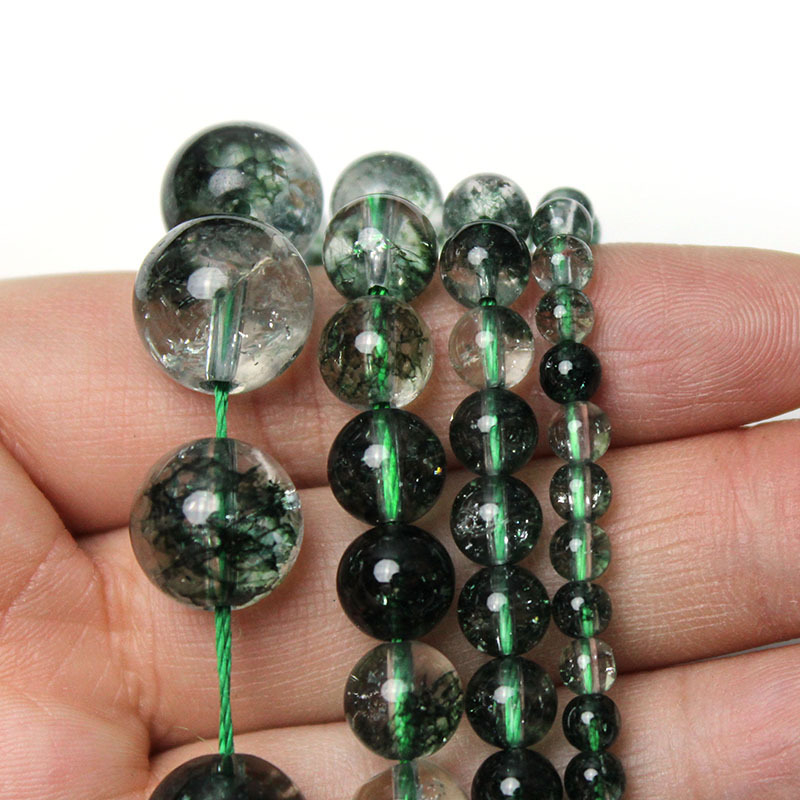 Green Ghost Crystal okrugle perle za DIY nakit – 4-10 mm, polugotove perle za narukvice i ogrlice