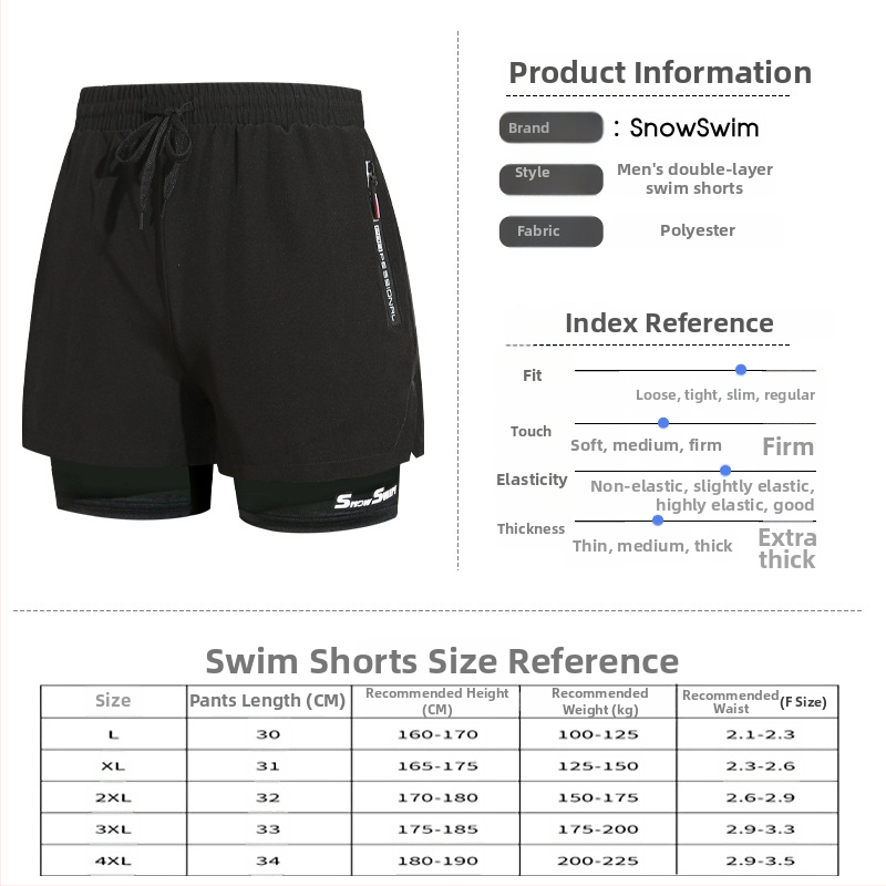 Vīriešu dubultslāņu peldkostīmu šorti, ātri žūst, bokser stila, poliestera audums 85%, iekšējā odere 100% poliestera, 190 g/m²