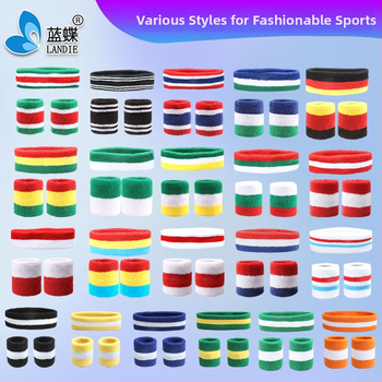 Комплект за китка: защитник за китка, лента за глава и лента за коса; полиестерно-памучна смес; подходящ за футбол, баскетбол, бадминтон и фитнес; 350 комплекта в пакет