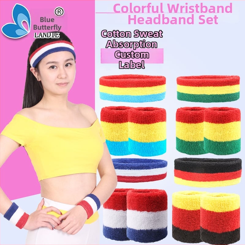 Комплект за китка: защитник за китка, лента за глава и лента за коса; полиестерно-памучна смес; подходящ за футбол, баскетбол, бадминтон и фитнес; 350 комплекта в пакет