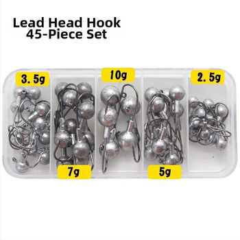 Wanhe 45 τεμάχια σετ αγκίστρων με μολύβδινο κεφάλι – κουτί εξοπλισμού αλιείας, συνθετικά υλικά, για γλυκό νερό και θαλάσσιο ψάρεμα