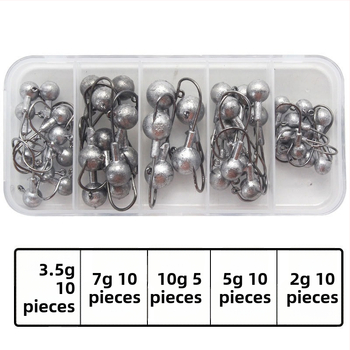 Wanhe 45 τεμάχια σετ αγκίστρων με μολύβδινο κεφάλι – κουτί εξοπλισμού αλιείας, συνθετικά υλικά, για γλυκό νερό και θαλάσσιο ψάρεμα