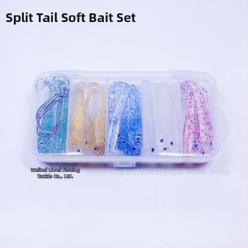 Minkštų masalų rinkinys su šaukšto formos uodega, švytintis tamsoje, tinkamas jūrinei ir gėlavandeninei basa žvejybai