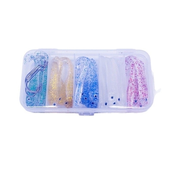 Minkštų masalų rinkinys su šaukšto formos uodega, švytintis tamsoje, tinkamas jūrinei ir gėlavandeninei basa žvejybai