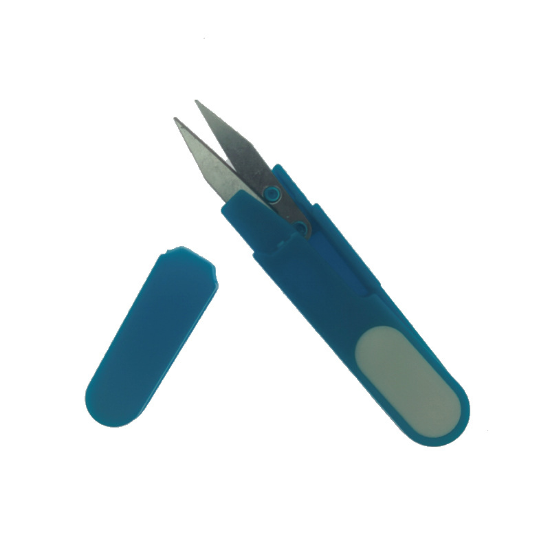 Foarfece în formă de U pentru broderie cross-stitch cu capac de protecție, construcție din oțel-plastic, kit de broderie pe pânză