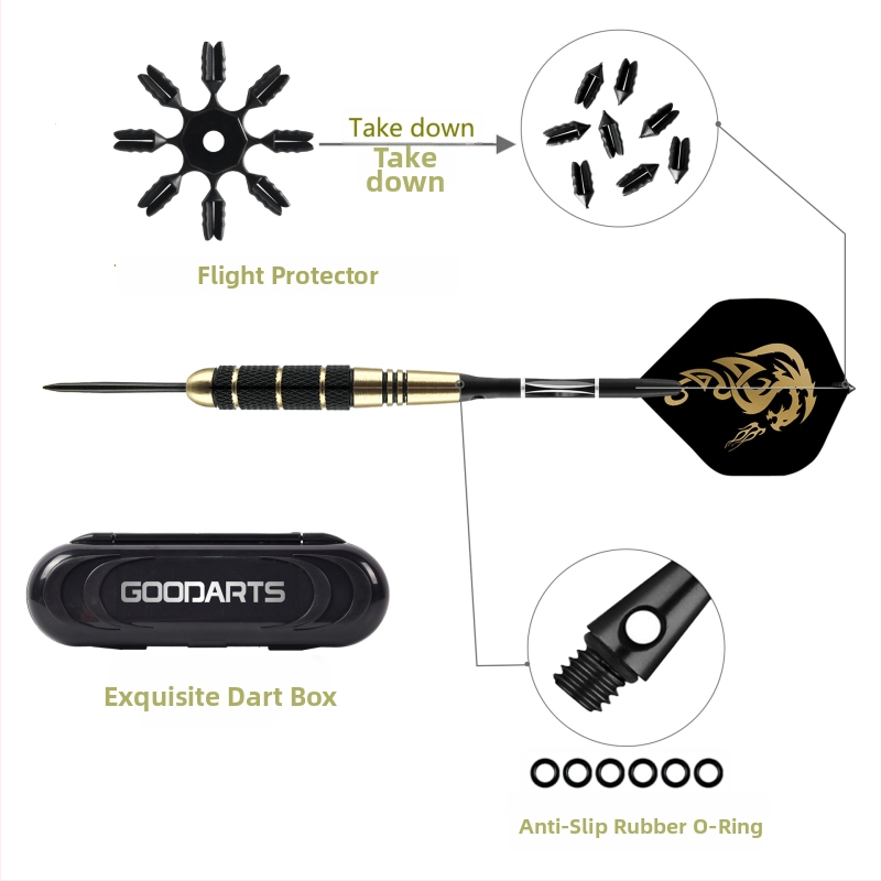 GOODARTS darts rinkinys su vario dalimis, aliuminio ir PET dalimis; taikymo storis 00; 80 rinkinių dėžutėje