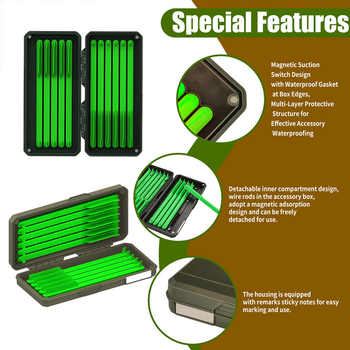 Hyvar Karpių žvejybos priedų rinkinys: saugojimo dėžė su 11 magnetinių strypų ir linijos dėžutė (Kilmė Taizhou)