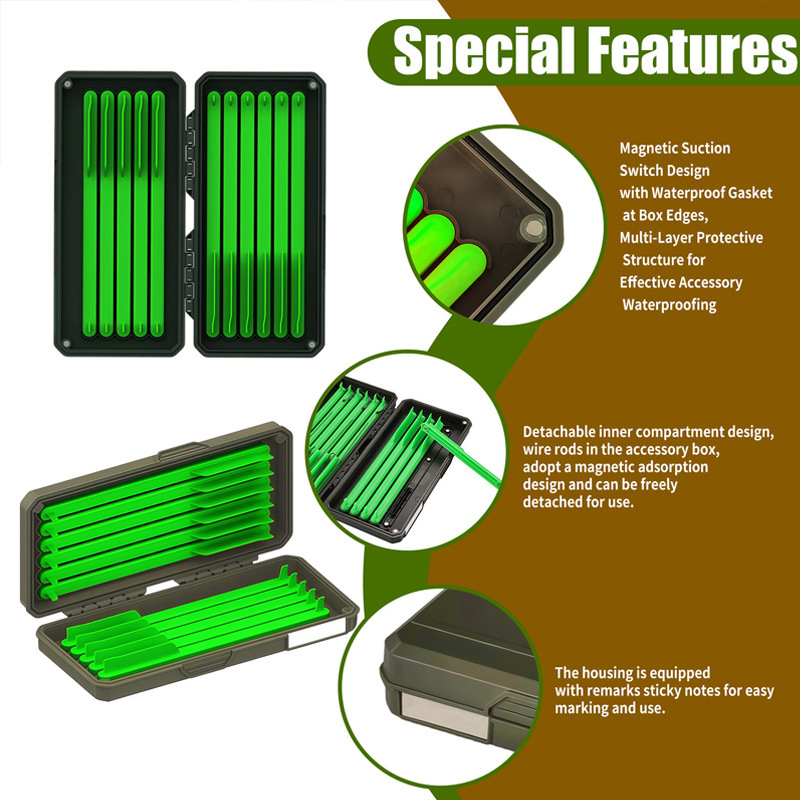 Hyvar Karpių žvejybos priedų rinkinys: saugojimo dėžė su 11 magnetinių strypų ir linijos dėžutė (Kilmė Taizhou)