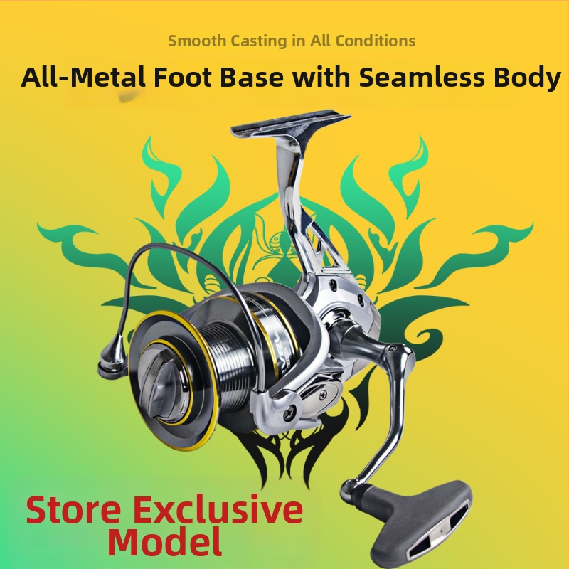 HENNOY potpuno metalni spinning navijač za duga bacanja s kotvom – metalna konstrukcija, metalni rocker ručica, metalna osnova za nogu i metalna čašica