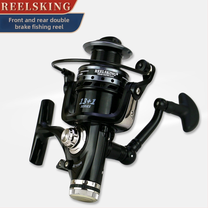 REELSKING spinner navijak na ryby s dvojitou brzdou (predná a zadná) a plnou kovovou konštrukciou