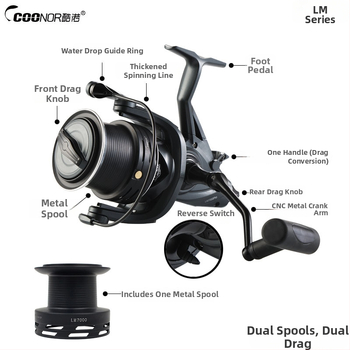 Coolo LM7000 spinning navijač s metalnom špulom, prednji i stražnji kočni sustav, za lov šarana