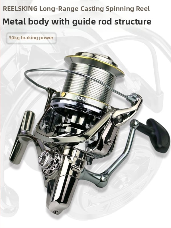 REELSKING visiškai metalinė spiningo ritė ilgiems metimams, be žaidimo, vadovo strypo konstrukcija, dėžutėje 20 vnt