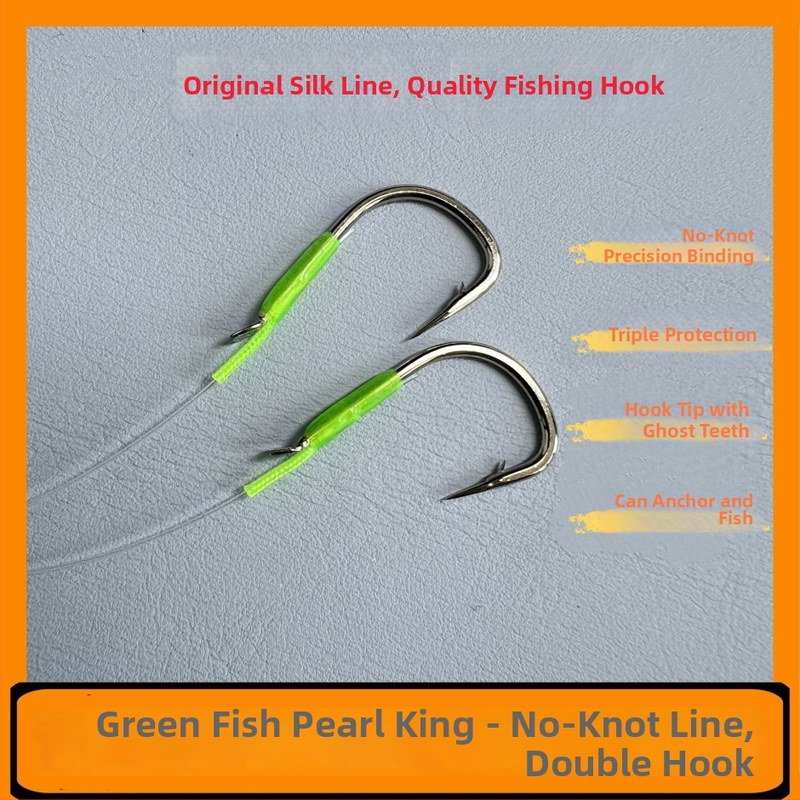 Nailona bez mezglu zvejas iekārta ar pērlēm un dubultiem āķiem, pastiprināta