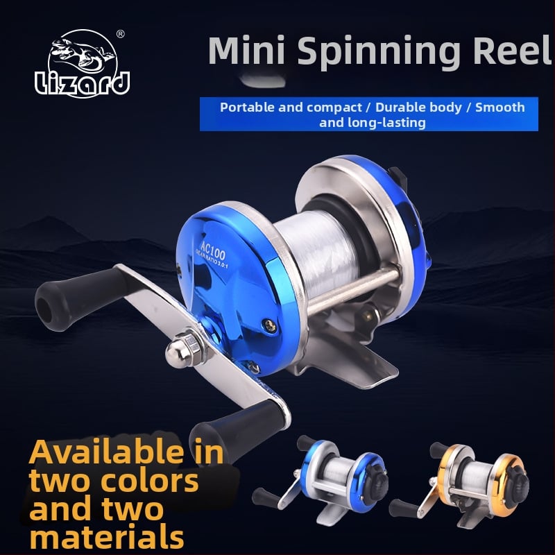 Mini ledo žvejybos ritė – metalinis korpusas, dviguba rankena, linijos ritė