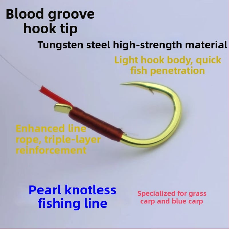 Žvejybos kabliukas su karoliukais ir be kilpos linijos, trigubai stiprintas, lengvas