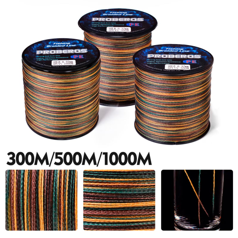 PROBEROS četverostruki pleteni PE kamuflažni glavni najlon, 10–100 lb, duljine 300/500/1000 m