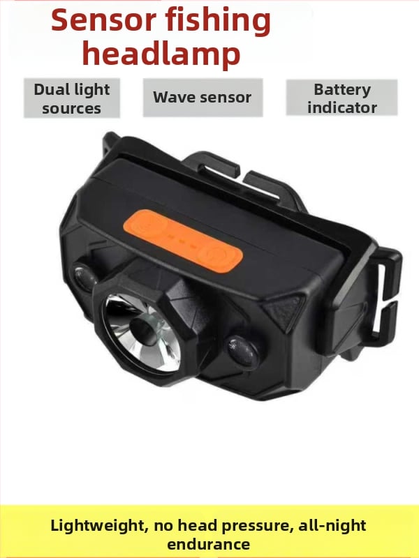 Fejre rögzíthető LED fejlámpa horgászathoz, vízálló, Type-C töltésű, 200 m fényhatótáv, üzemidő 10–60 h