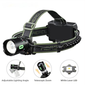 Frontala pentru cap pentru drumeții cu LED, 20 W, baterie reîncărcabilă 3x18650, impermeabilă, rază până la 500 m