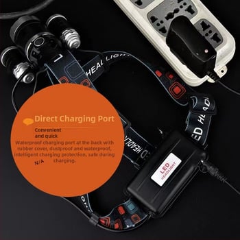 Lampa frontală cu trei LED-uri, încărcabilă, 10W, baterie 5800 mAh, rază 100–200 m