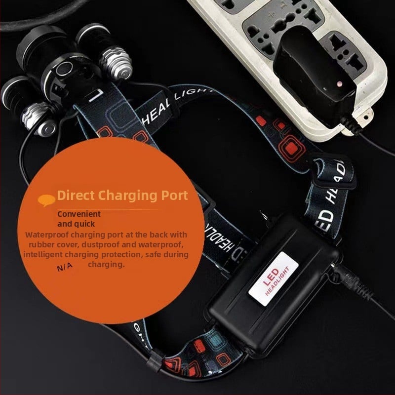 Lampa frontală cu trei LED-uri, încărcabilă, 10W, baterie 5800 mAh, rază 100–200 m