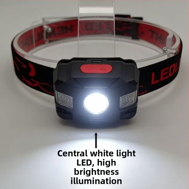 Kültéri szenzoros fejlámpa – újratölthető LED, vízálló, 500 m fénysugár, üzemidő 3–5 óra