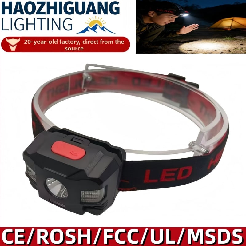 Kültéri szenzoros fejlámpa – újratölthető LED, vízálló, 500 m fénysugár, üzemidő 3–5 óra