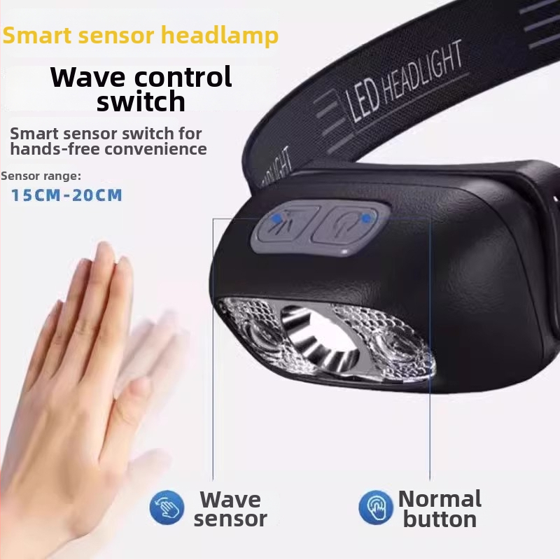 Galvos žibintas, įkraunamas, atsparus vandeniui, naktinei žvejybai, nešiojamas