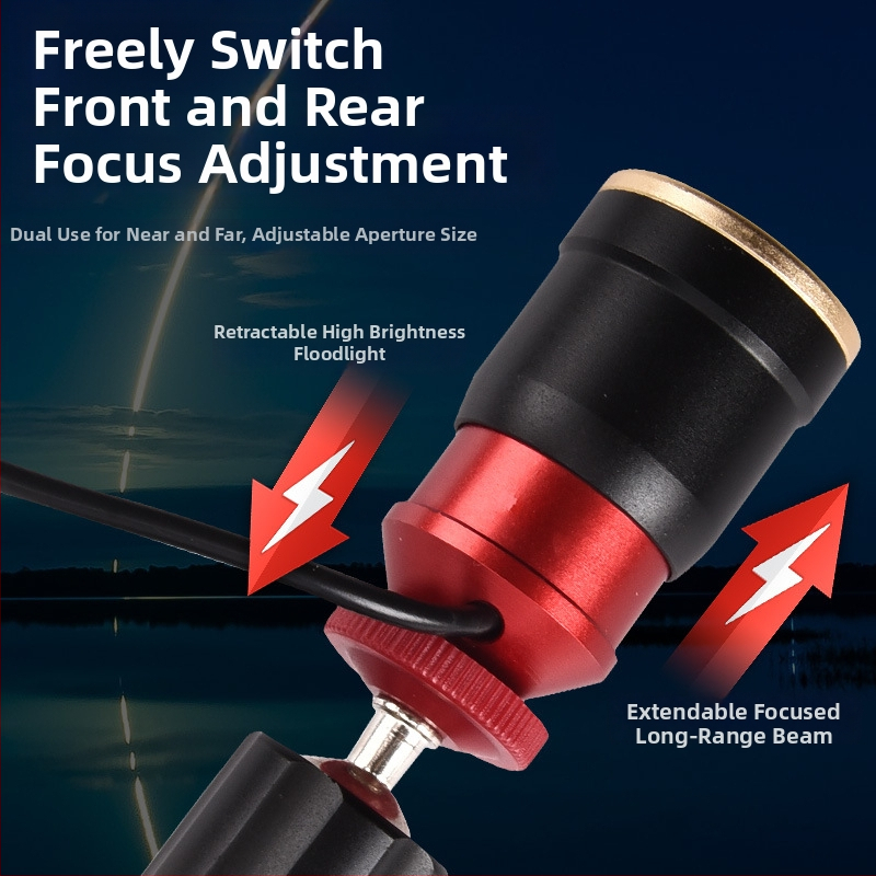 Aliuminio lydinio žvejybos žibintu su reguliuojamu priartinimu, mėlynos ir geltonos šviesos šaltinis, lemputė + LED, išorinis maitinimo šaltinis, diapazonas 100–200 m